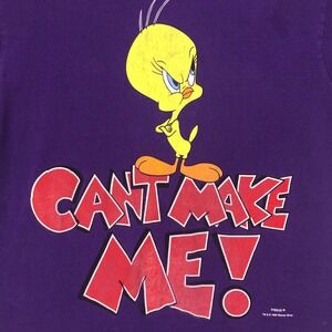 Vintage 1996 Looney Tunes Tweety Bird Cant Make Me T Shirt Purple Size L